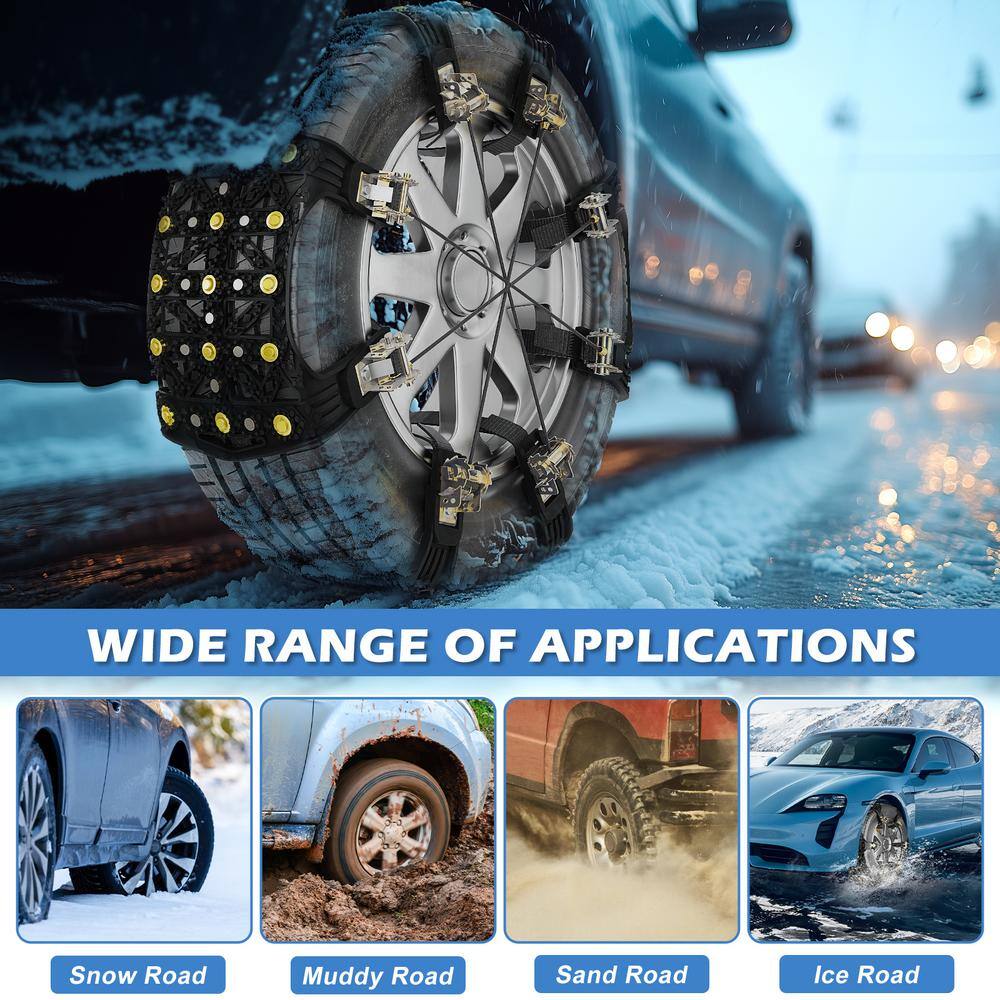 8-Pack TPU Tire Snow Chains Anti Slip Tire Chains for Tire Width 7 in. -11 in. Tire Snow Security Chains for Cars Black - Hercitys