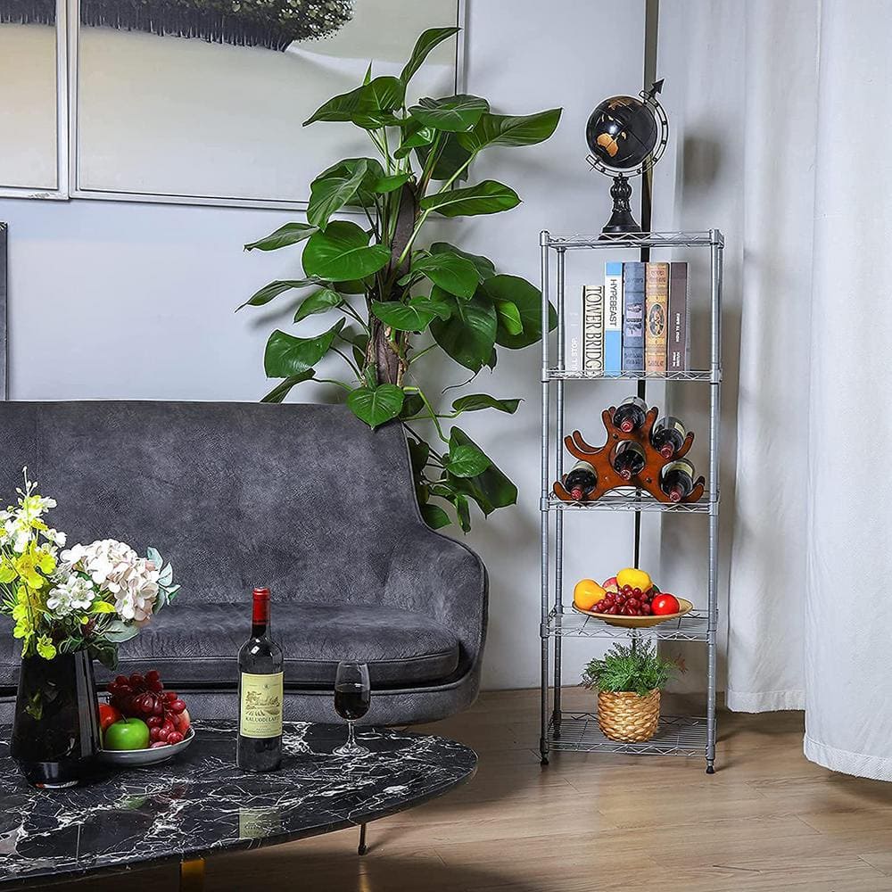 Silver 5-Tier Metal Garage Storage Shelving Unit (16.6 in. W x 53.5 in. H x 11.8 in. D) - Hercitys