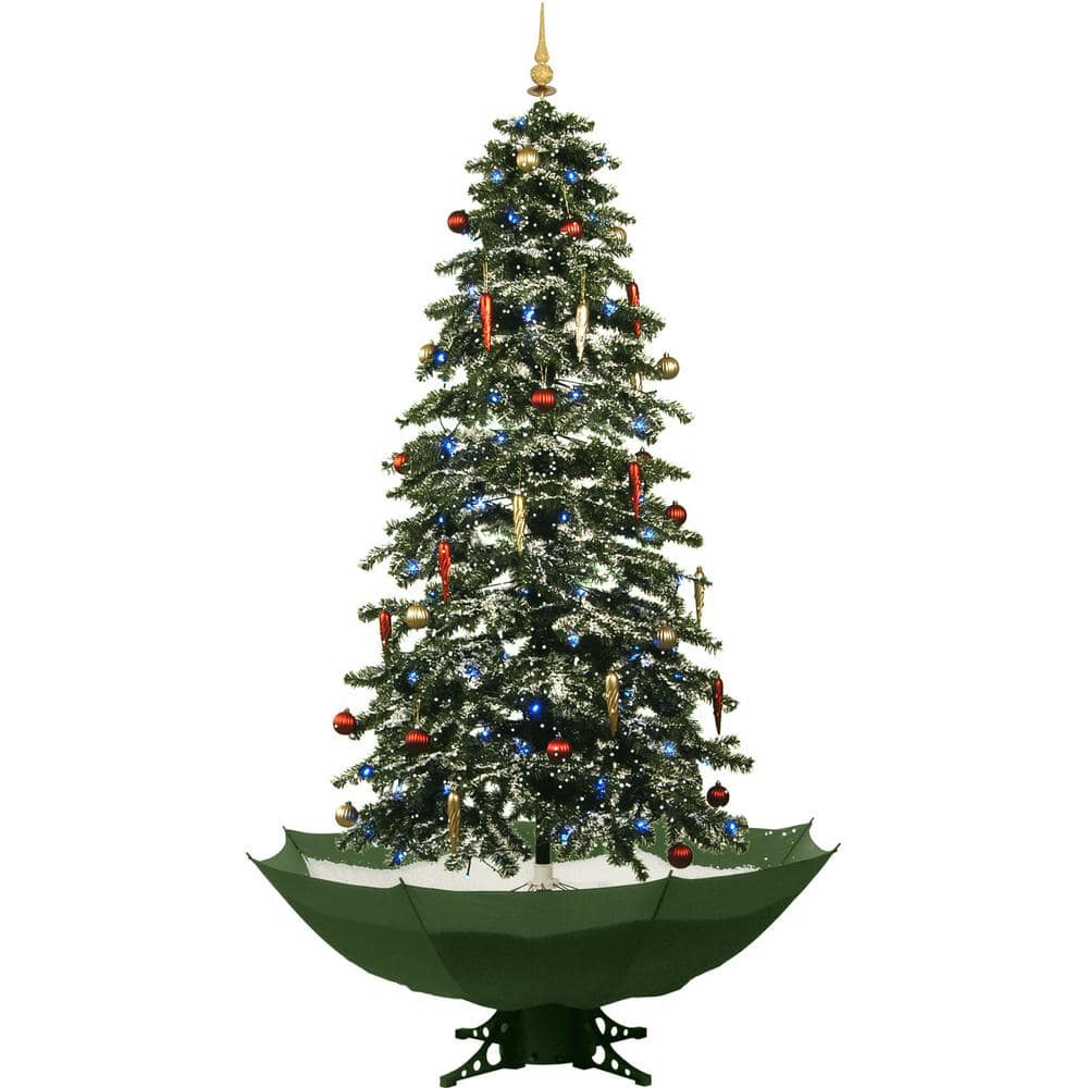 Let It Snow Series 67-in. Musical Artificial Christmas Tree with Green Umbrella Base and Snow Function - Hercitys