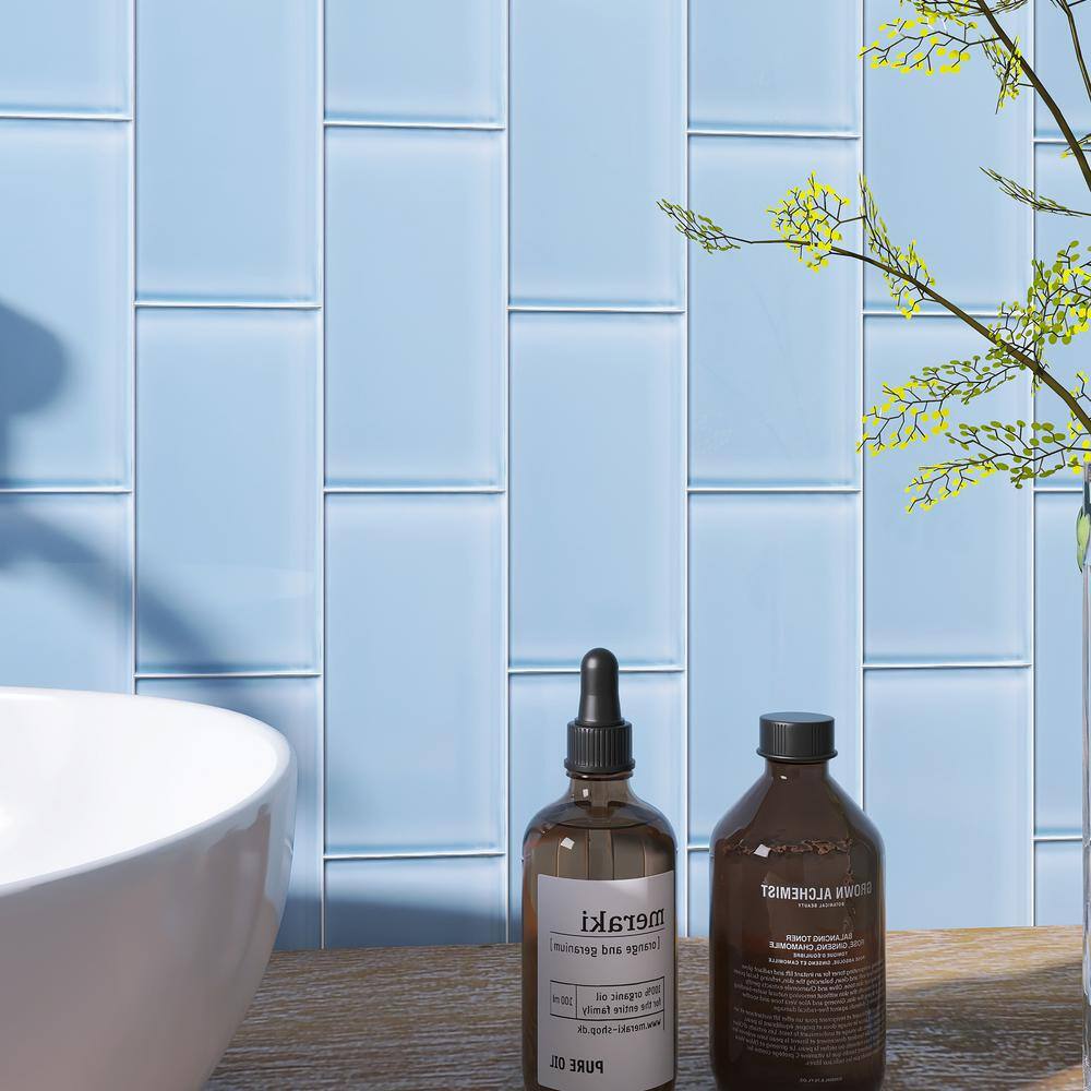 Crystile Blue 3 in. X 6 in. Glossy Glass Subway Tile (10 sq. ft./Case) - Hercitys