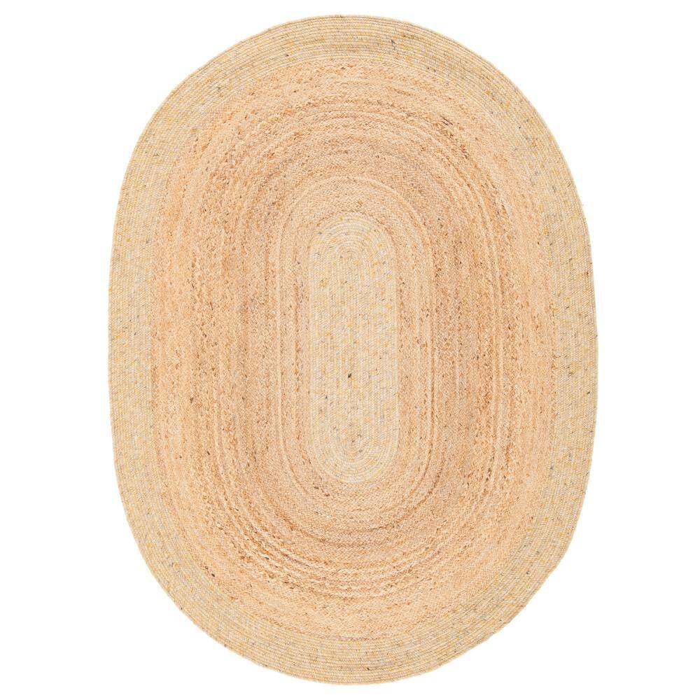 Braided Gold/Natural 5 ft. x 7 ft. Oval Solid Border Area Rug - Hercitys