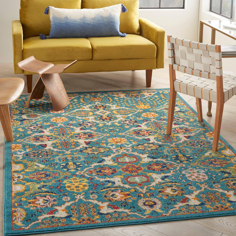 Allur Turquoise Ivory 5 ft. x 7 ft. Floral Bohemian Modern Area Rug - Hercitys