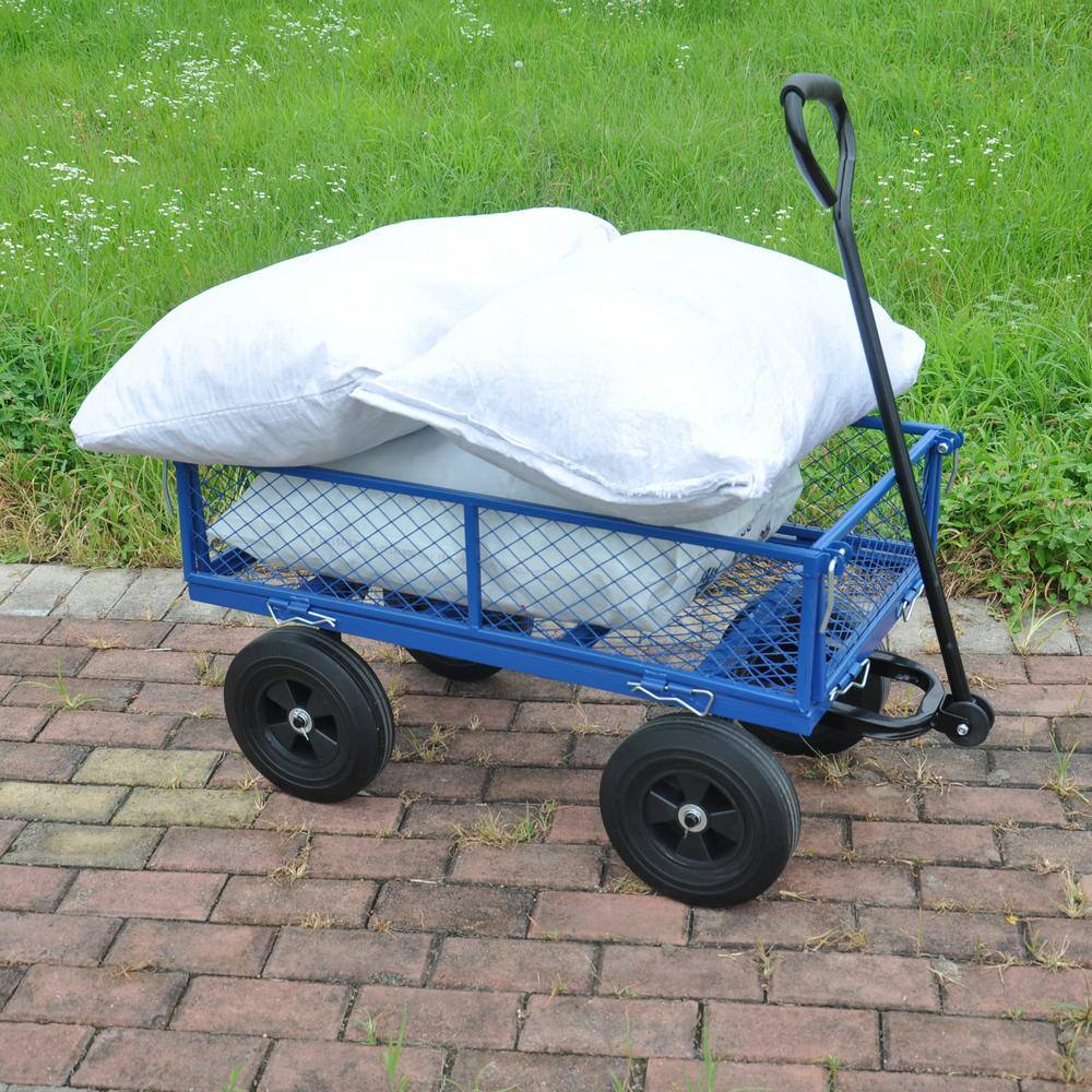 8.80 cu. ft. Metal Garden Cart trucks in Blue Make it Easier to Transport Firewood - Hercitys