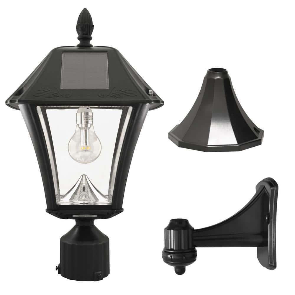 Baytown II Bulb Black Outdoor Solar Weather Resistant LED Landscape Post Light with Wall Sconce and Pier Base Mount - Hercitys