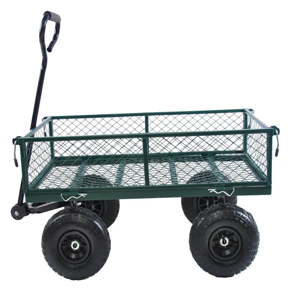 Hot Seller 4 cu. ft. Outdoor Metal Garden Cart with 4 Detachable Side, Bear Weight 550 lbs. for Backyard Garden Green - Hercitys