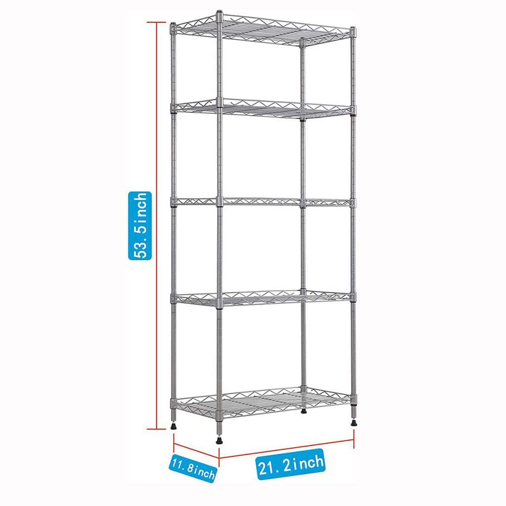 Silver 5-Tier Metal Garage Storage Shelving Unit (21.2 in. W x 53.5 in. H x 11.8 in. D) - Hercitys