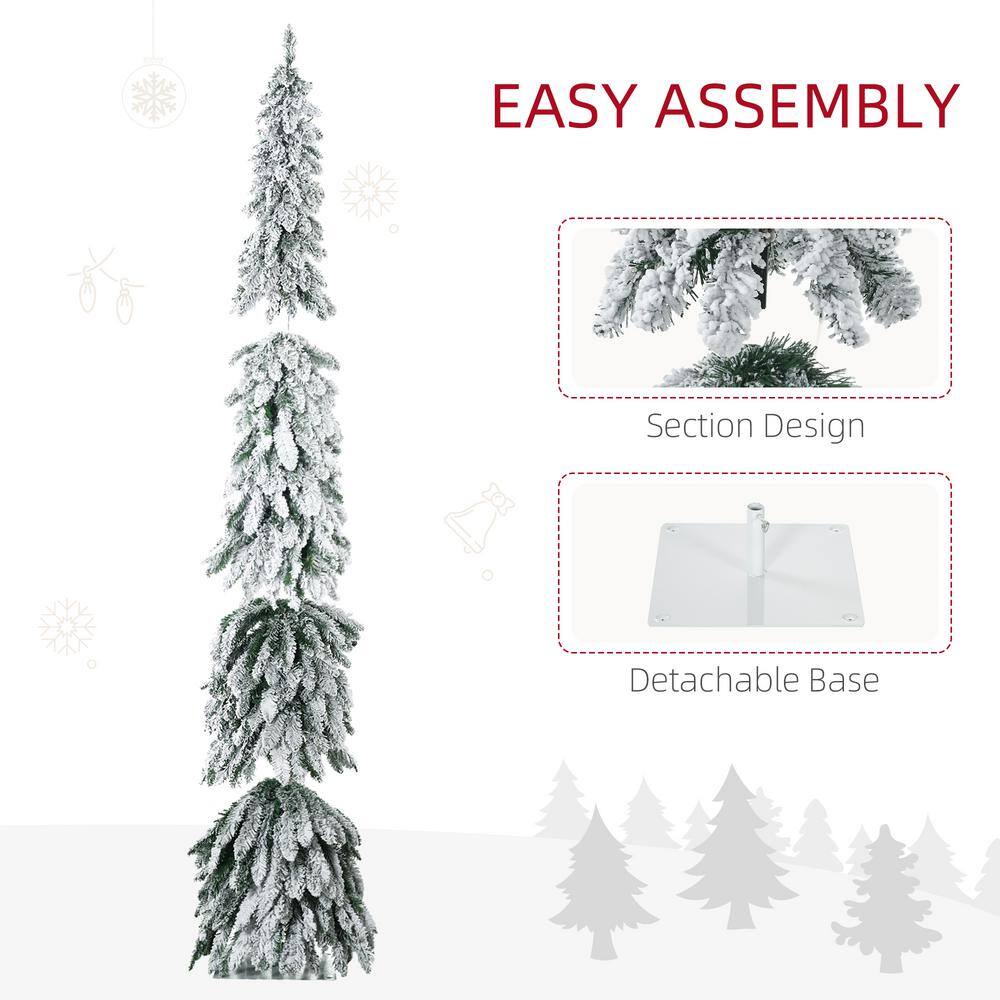 7 ft. Prelit Pencil Artificial Christmas Tree with 534 Snow Flocked Branches, Downswept Shape - Hercitys