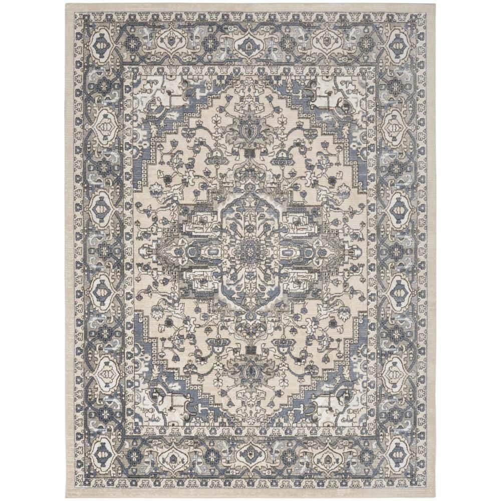 Concerto Ivory Blue 5 ft. x 7 ft. Center medallion Transitional Area Rug - Hercitys