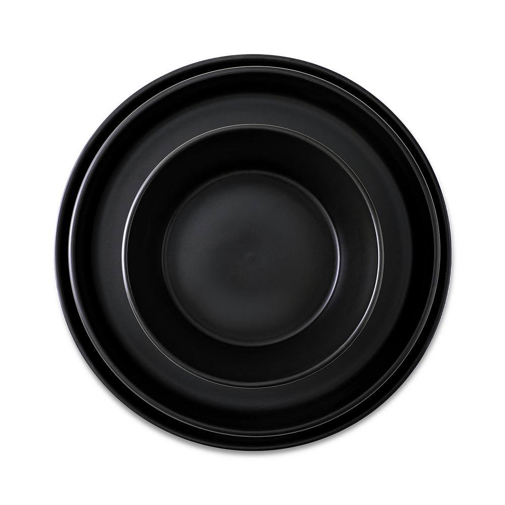 Celina 12-Piece Black Stoneware Cereal and Dinner Bowls Dinnerware Set (Service for 4) - Hercitys