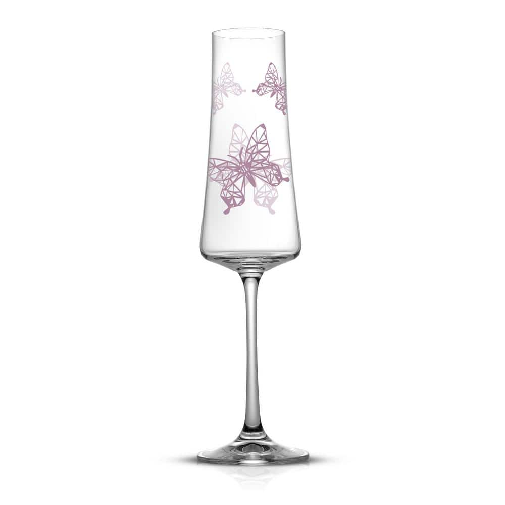 Meadow Butterfly 10 oz. Crystal Stemmed Champagne Flute Glass Set (Set of 2) - Hercitys