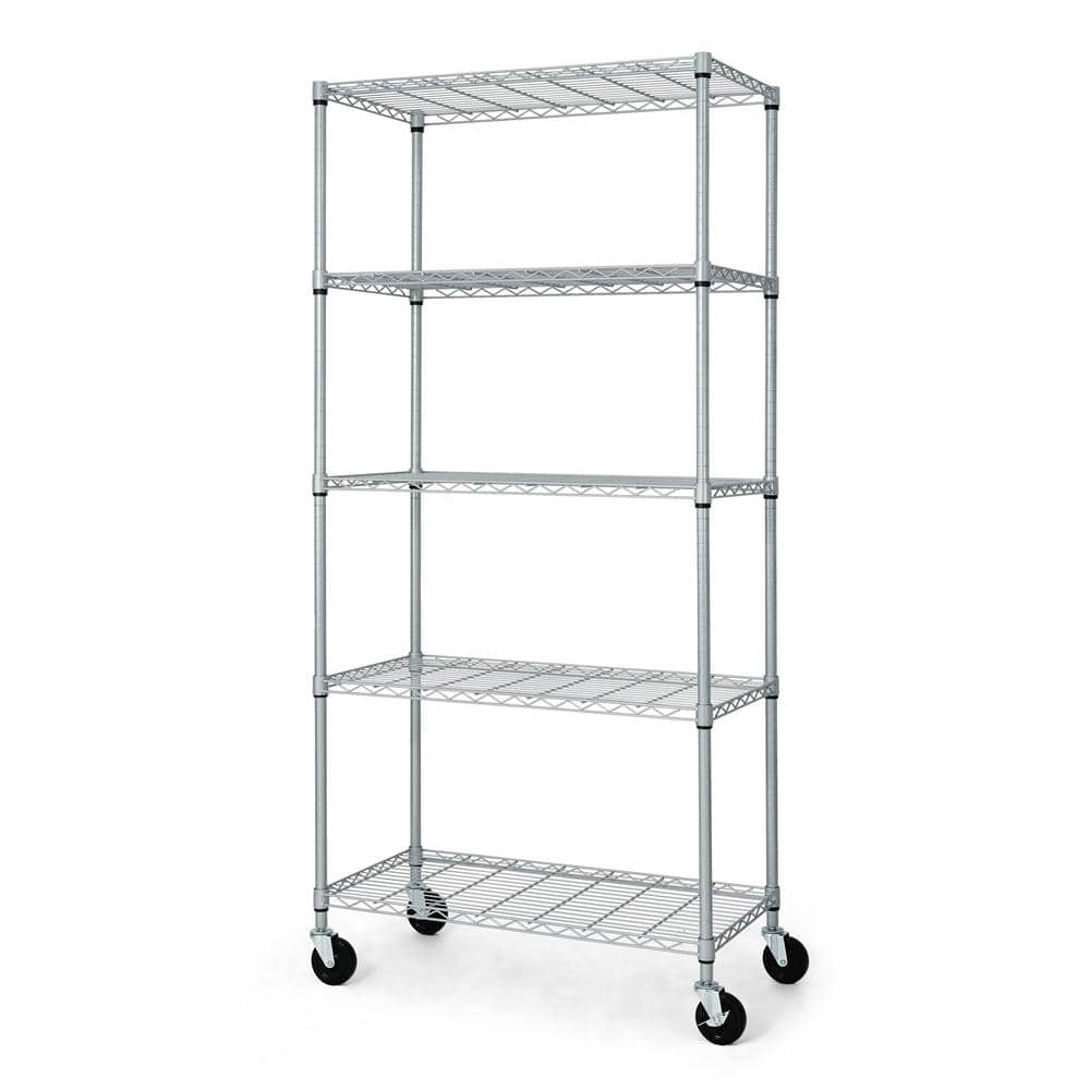 Silver 5-Tier Adjustable Welded Steel Heavy Duty Garage Storage Unit Shelving (36 in. W x 76 in. H x 18 in. D) - Hercitys