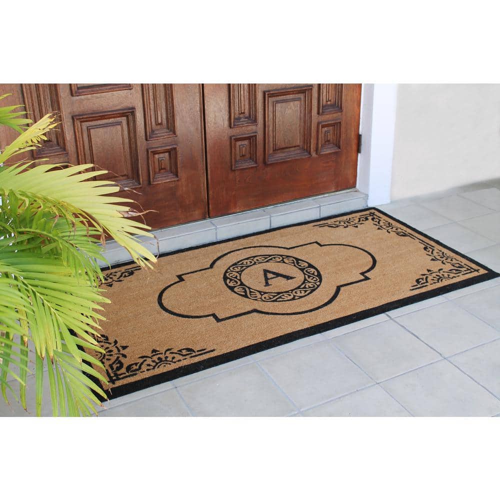 A1HC First Impression Hand Crafted X-Large Abrilina 36 in. x 72 in. Entry Coir Monogrammed Double Door Mat - Hercitys