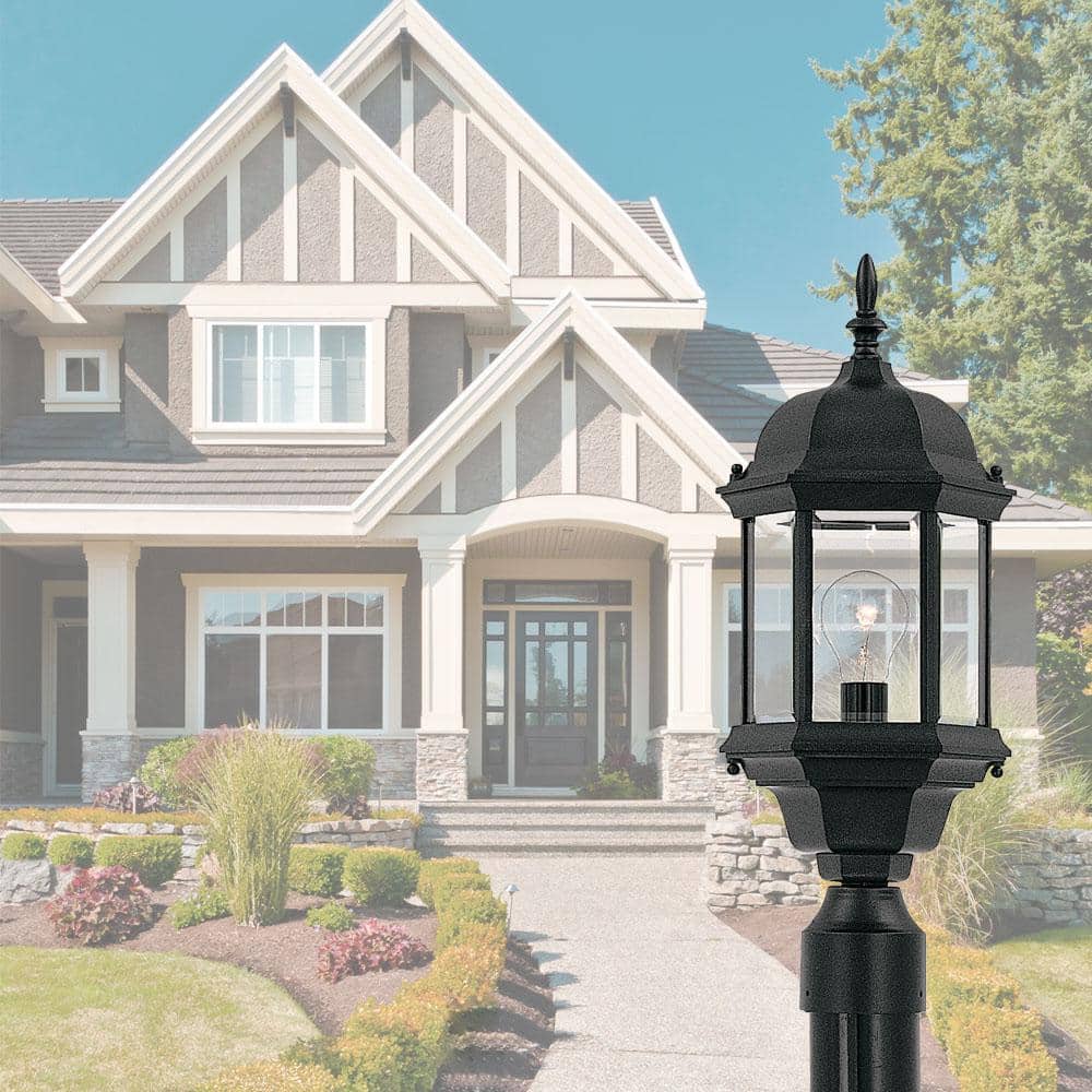 Erving 1-Light Black Cast Aluminum Line Voltage Hardwired Outdoor Wet-Rated Post Light with No Bulb Included - Hercitys
