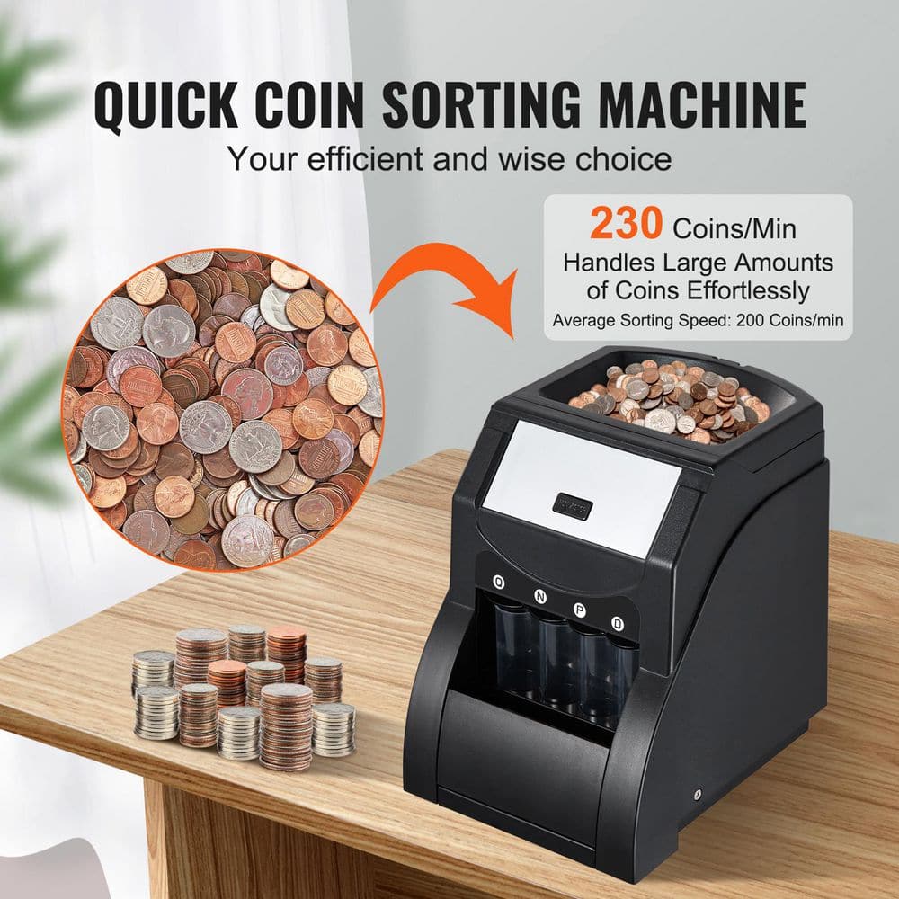 USD Coin Sorter, Coin Sorter Machine for USD Coin 1￠ 5￠ 10￠ 25￠, Sorts up to 230 Coins/min, Coin Sorter - Hercitys