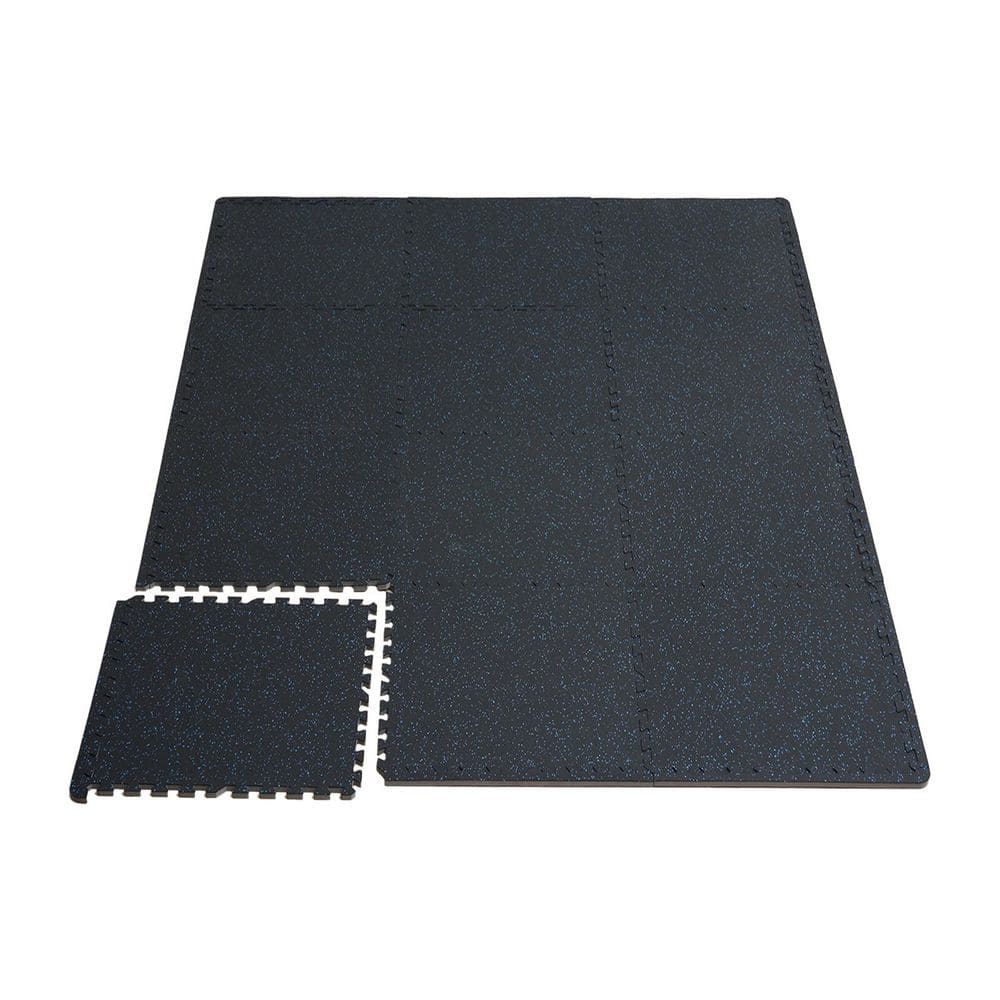 Gym Floor Mats, Black and Blue, 24 in. W x 24 in. L x 0.56 in. T, Rubber Top with Foam, Gym Flooring Mat, (24 sq. ft. ) - Hercitys