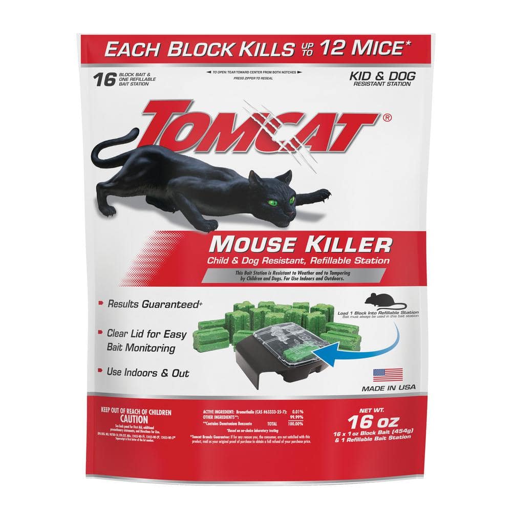 Mouse Killer, Child and Dog Resistant, 1 Refillable Indoor/Outdoor Station and 16 Poison Block Refills, Animal Bait - Hercitys