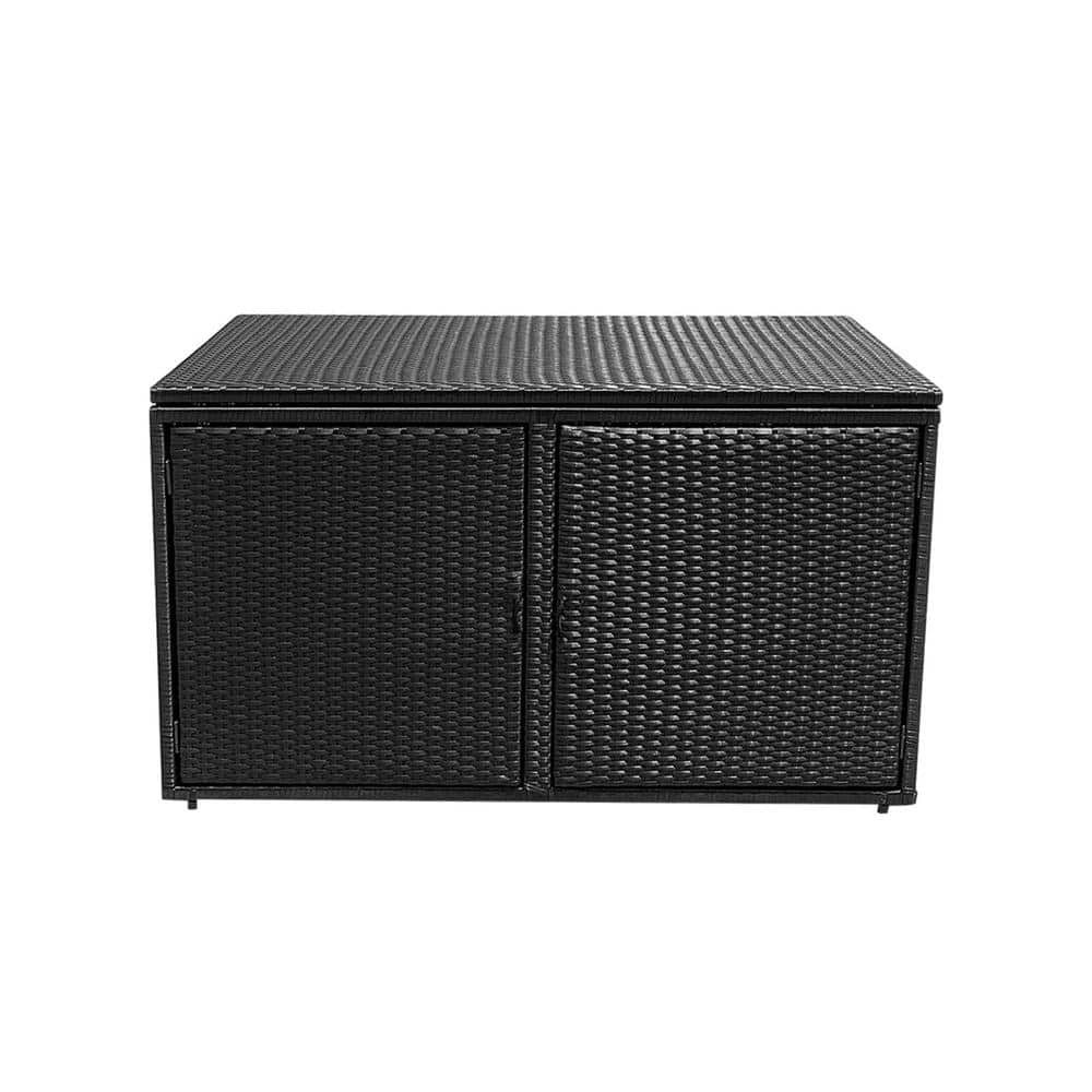 Outdooor Garden Patio 88 Gal. Rattan Storage Deck Box, Black - Hercitys