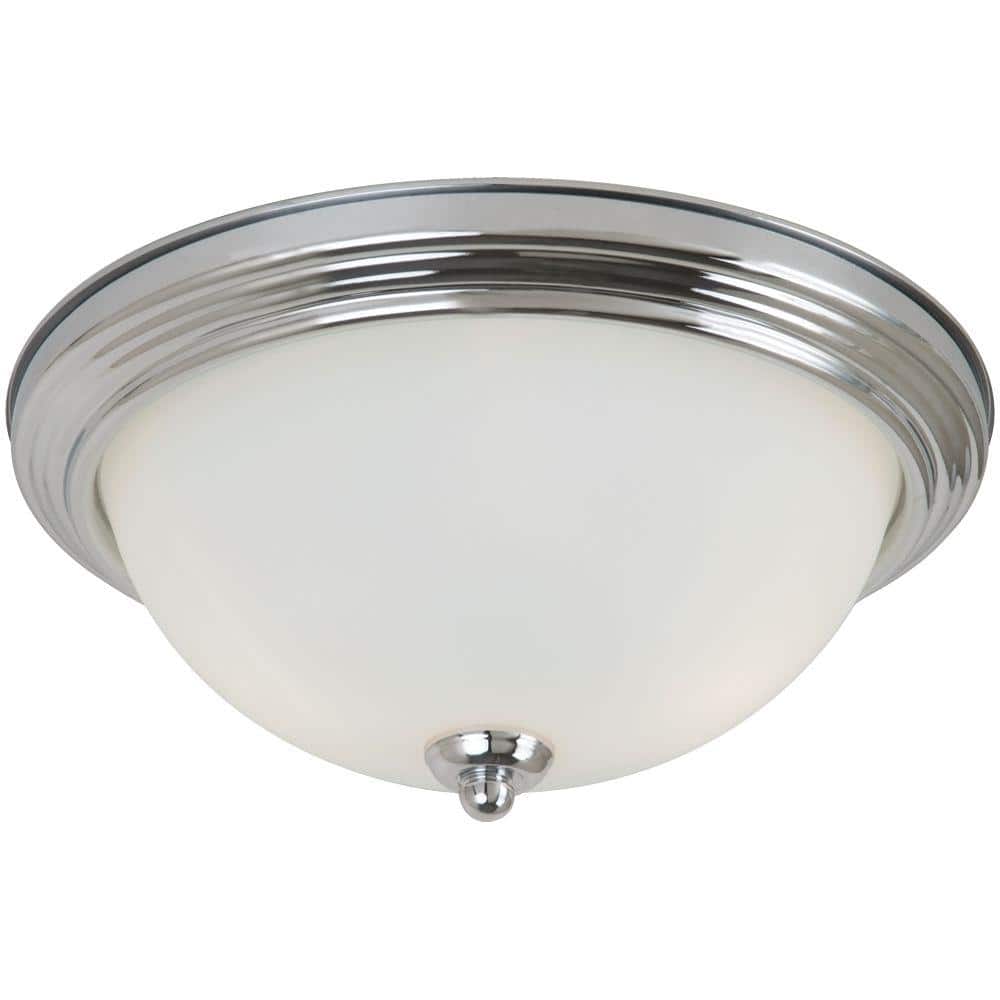 Geary 12.5 in. 2-Light Chrome Ceiling Flush Mount with Satin Etched Glass - Hercitys