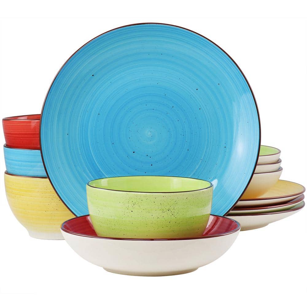 Mason Assorted Color 12-Piece Stoneware Dinnerware Set - Hercitys