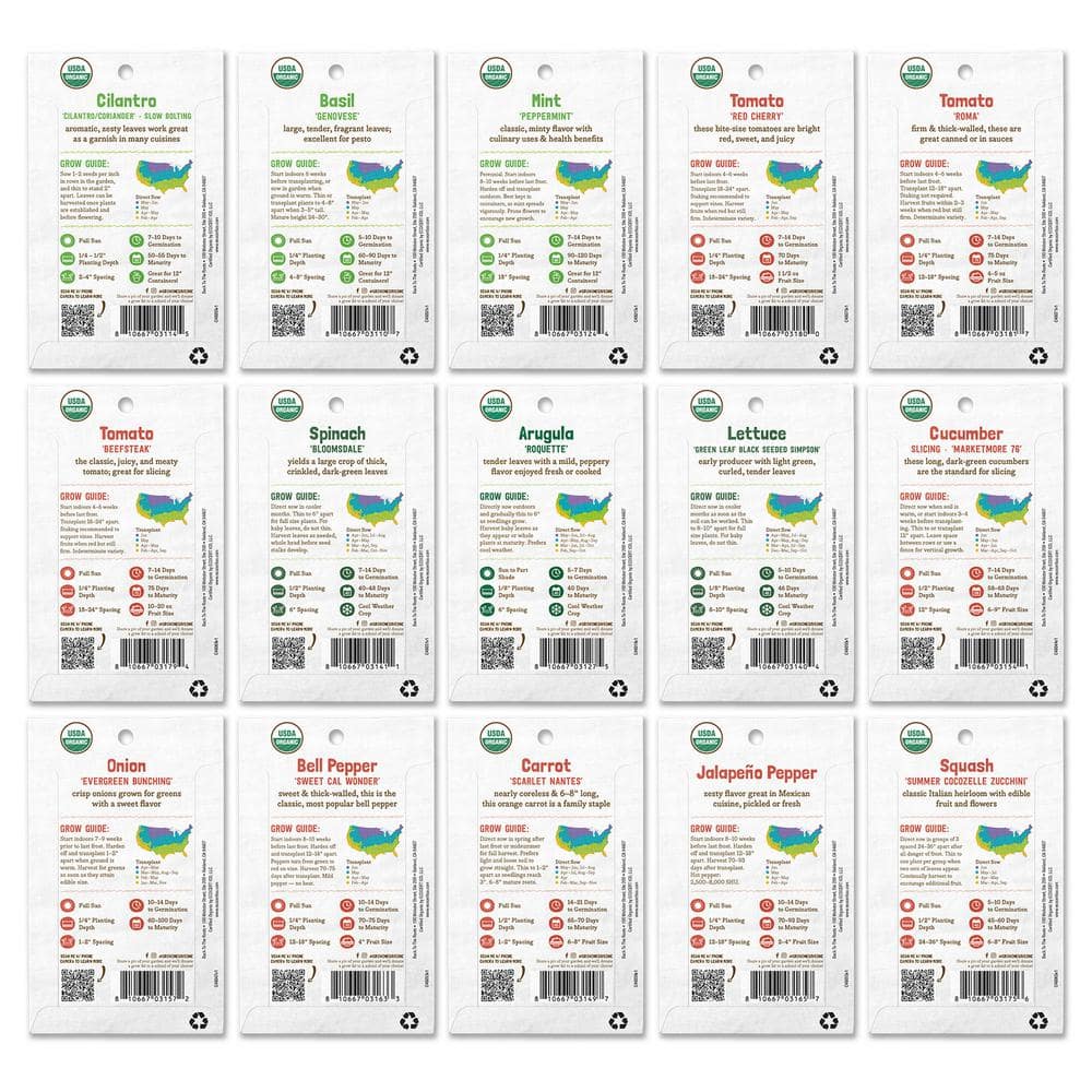Organic Garden Essentials Vegetable Seeds Variety (15-Pack) - Hercitys
