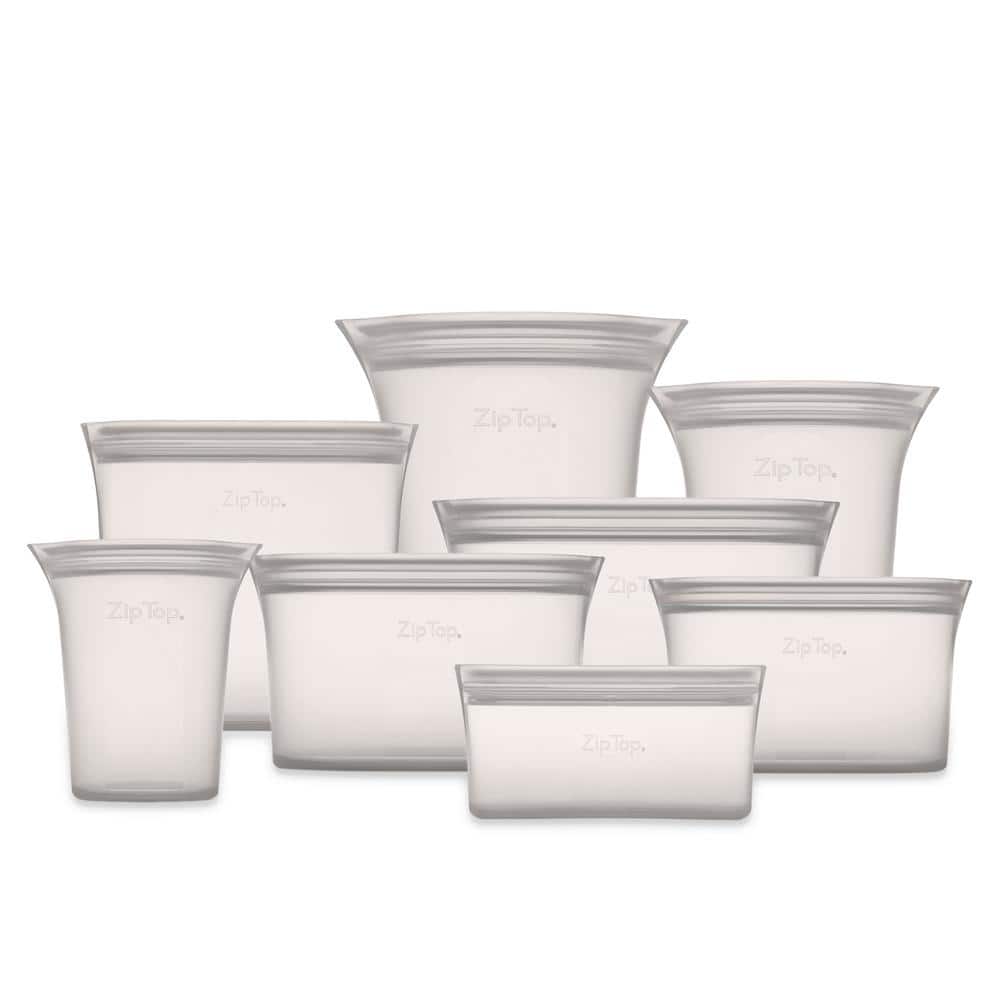 Reusable Silicone 8-Piece Set – 3-Sizes of Cups, 3-Sizes of Dishes, 2-Sizes of Bags, Zippered Storage Containers in Gray - Hercitys