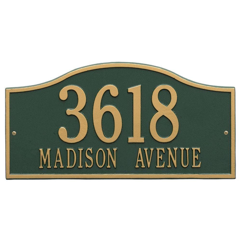 Rolling Hills Rectangular Green/Gold Grande Wall 2-Line Address Plaque - Hercitys