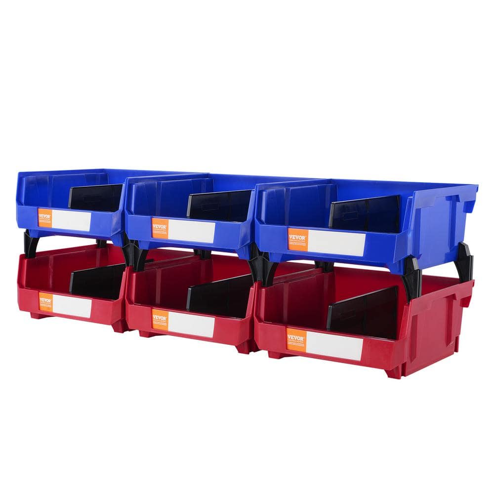 Plastic Storage Bin 11 in. x 11 in. x 5 in. Hanging Stackable Storage Organizer Bin in Blue/Red (6-Pack) - Hercitys