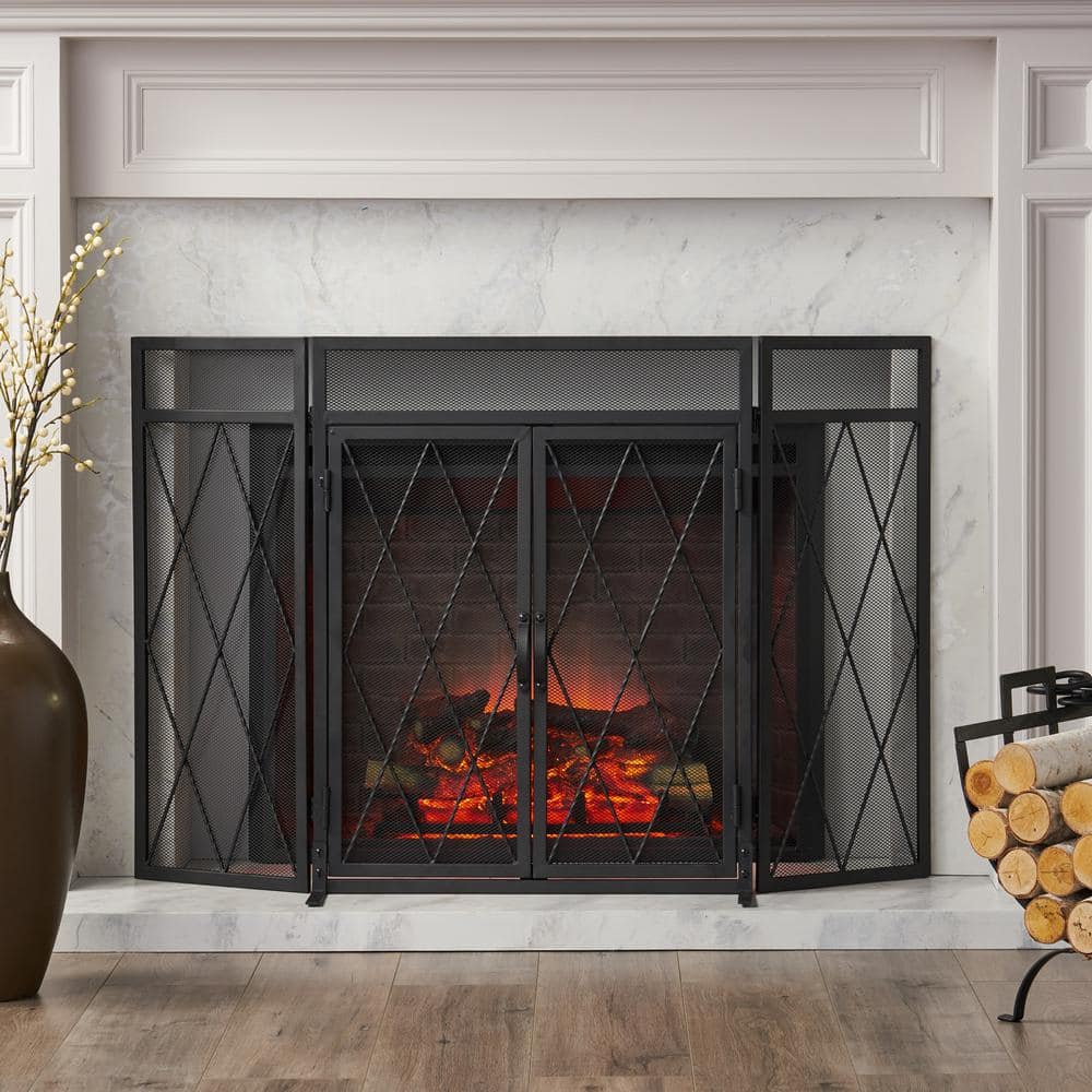 Blyfield Matte Black Metal 3-Panel Fireplace Screen - Hercitys