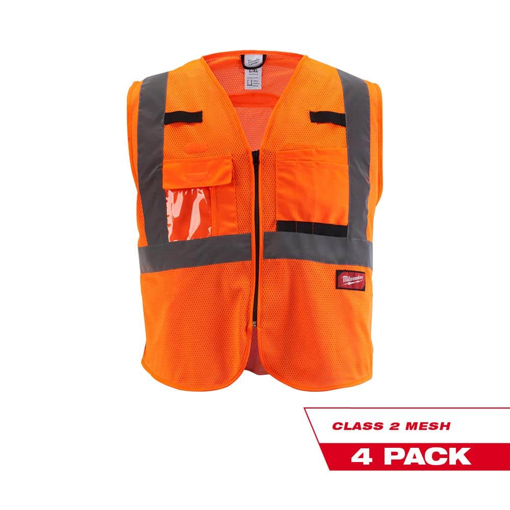 Small/Medium Orange Class 2 Mesh High Visibility Safety Vest with 9-Pockets (4-Pack) - Hercitys