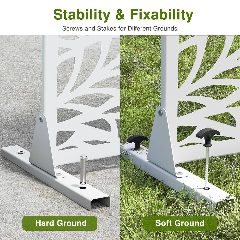 72 in. Galvanized Steel Outdoor Garden Fence Metal Privacy Screen Garden Screen Panels in White - Hercitys