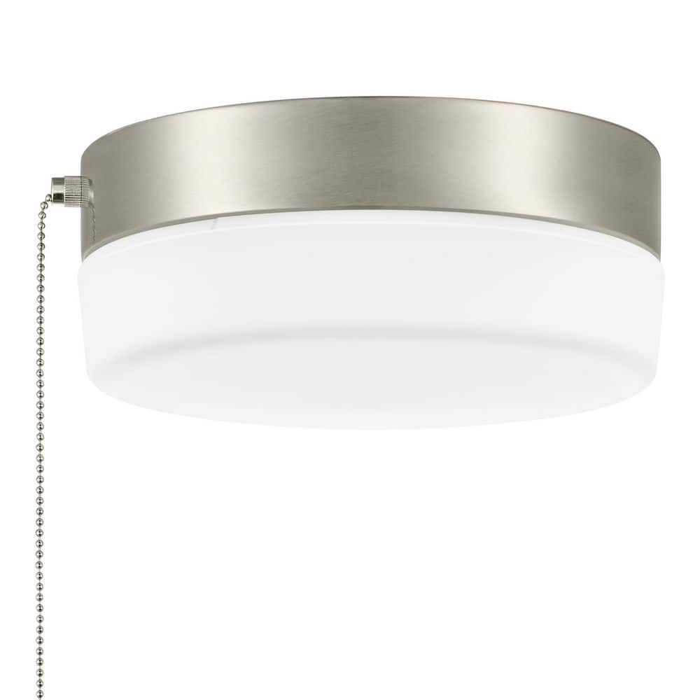 Hanafin 9 in. Light Brushed Nickel Integrated LED Ceiling Flush Mount w/ Glass Shade and Pull Chain, Soft White (3000K) - Hercitys
