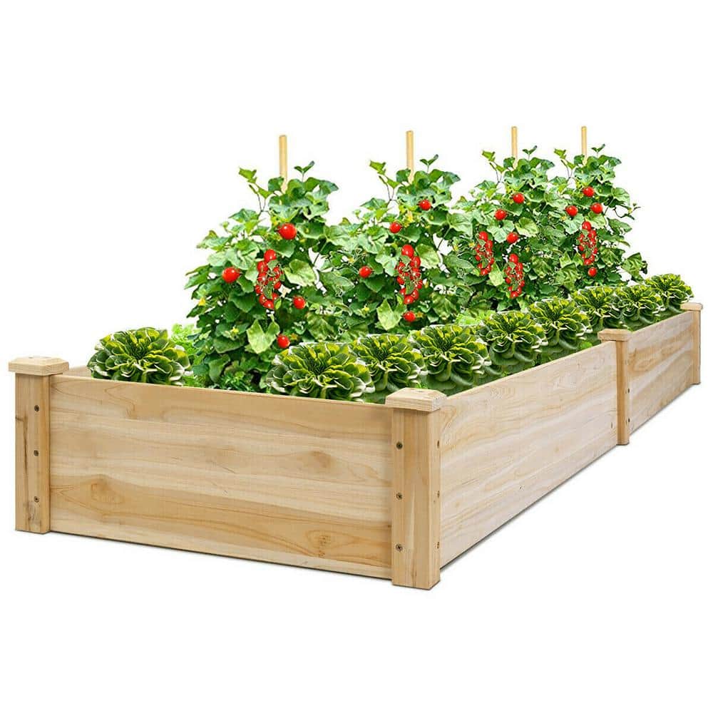 97 in. L x 25 in. W x 10 in. H Natural Wood Rectangular Raised Bed Vegetable Flowers Plants Planter - Hercitys