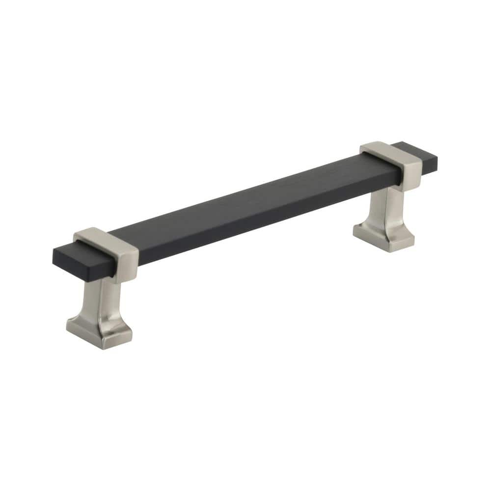 Overton 5-1/16 in. (128mm) Classic Brushed Matte Black/Satin Nickel Bar Cabinet Pull - Hercitys