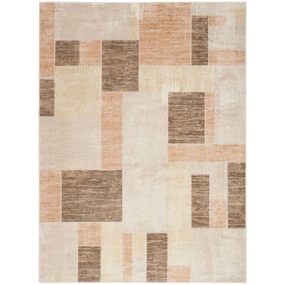 Astra Machine Washable Beige Multicolor 5 ft. x 7 ft. Geometric Contemporary Area Rug - Hercitys