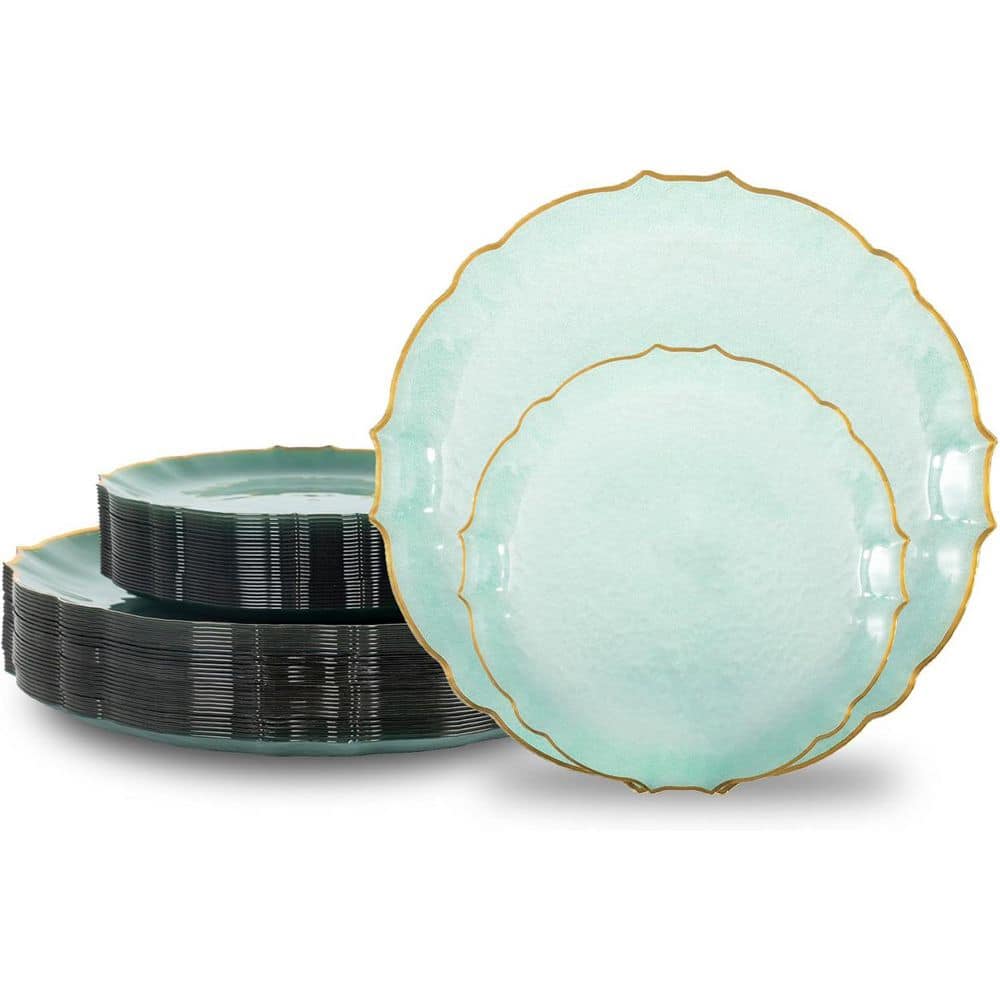 Translucent Green Disposable Plastic Plates with Gold Rim (50-Piece) - Hercitys