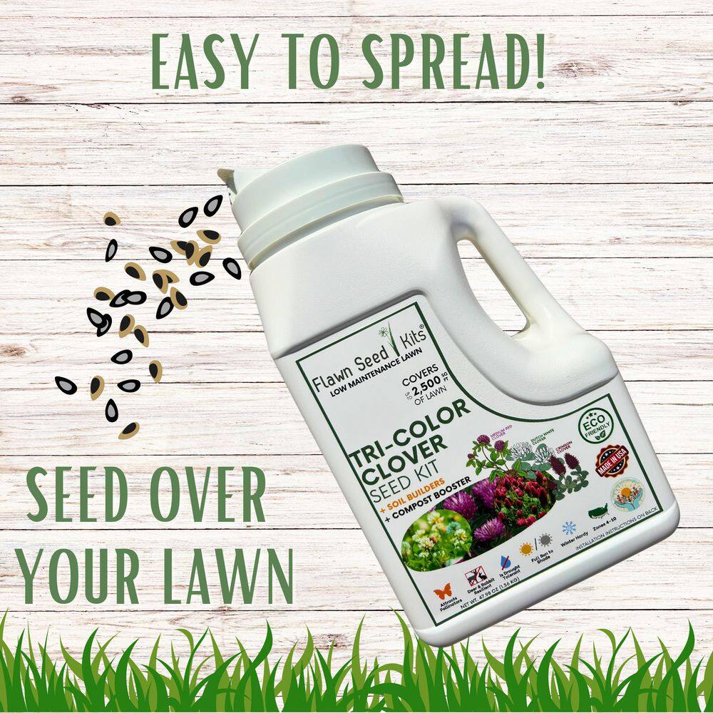 Tricolor Clover Flower Lawn Seed Kit, Easy Spread Shaker, Low Mnt, Alternative Ground Cover, Covers Up to 5,000 sq. ft. - Hercitys