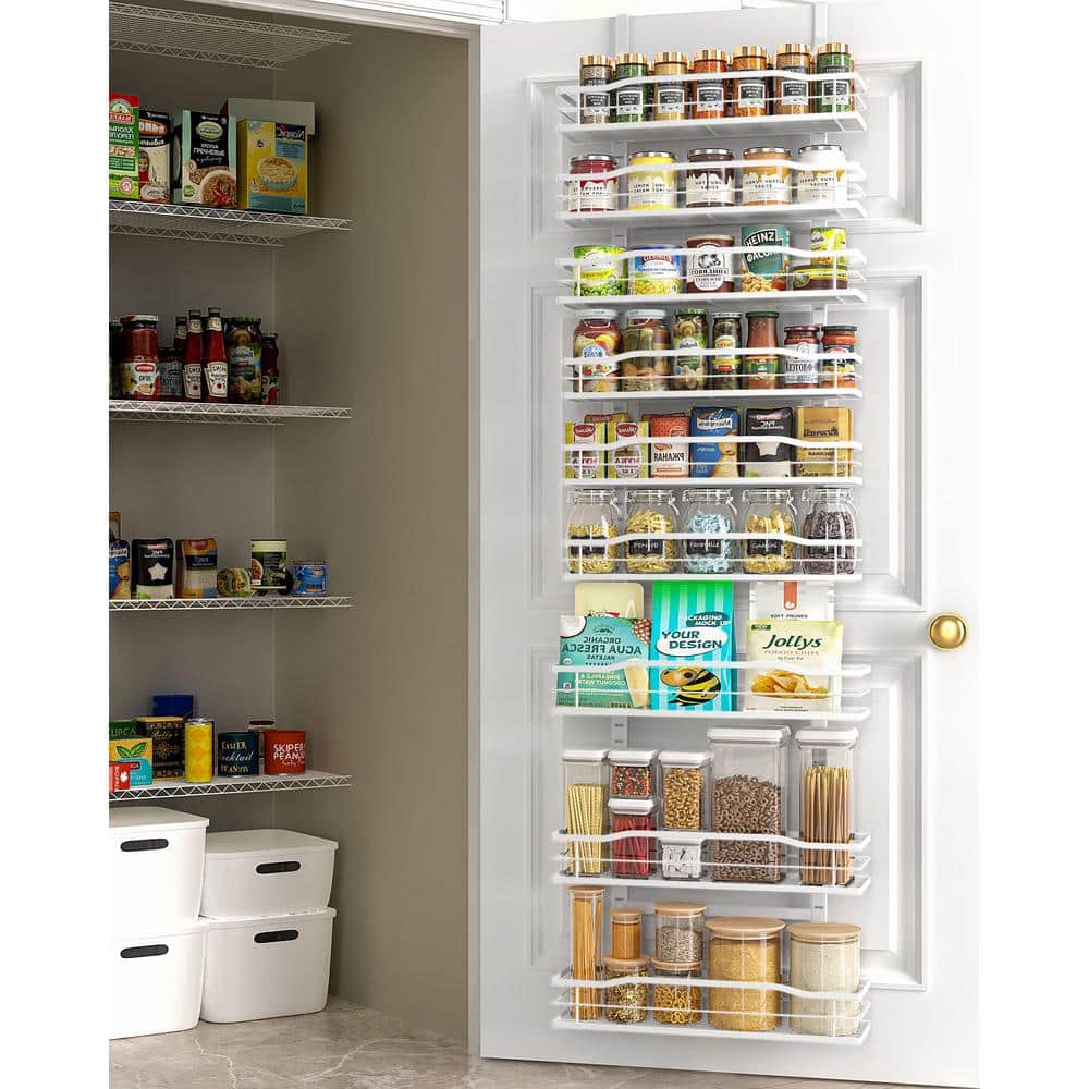 9-Tier White Over The Door Pantry Organizer, Metal Hanging Spice Rack, Pantry Organization and Storage - Hercitys
