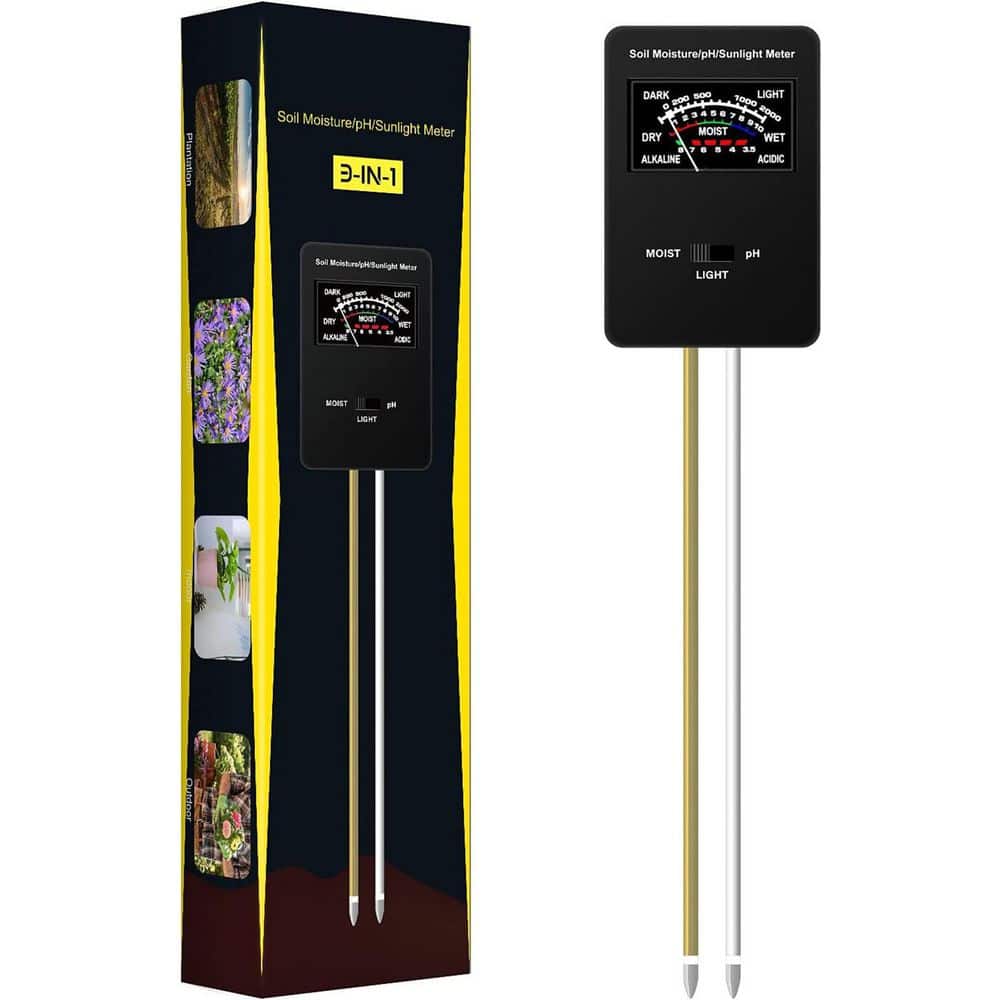 Soil pH Meter, Upgraded Large Screen Soil Moisture/Sunshine/pH Tester Backyard Soil Test Kit, Black - Hercitys