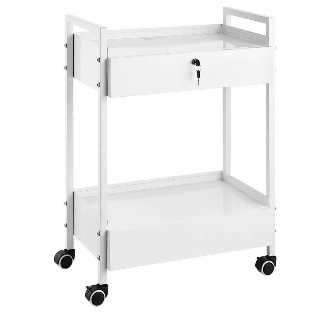 Utility Cart，Lab Cart, 2-Tiers Stainless Steel Medical Cart with 2 Drawers, Rolling Lab Cart White Paint, Brown - Hercitys