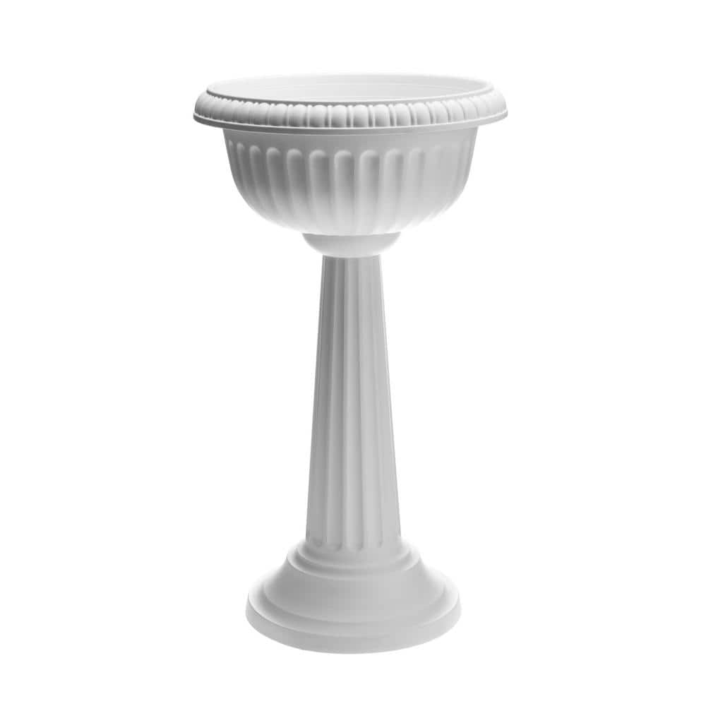 Grecian 32 in. Casper White Plastic Urn Tall Pedestal Planter - Hercitys