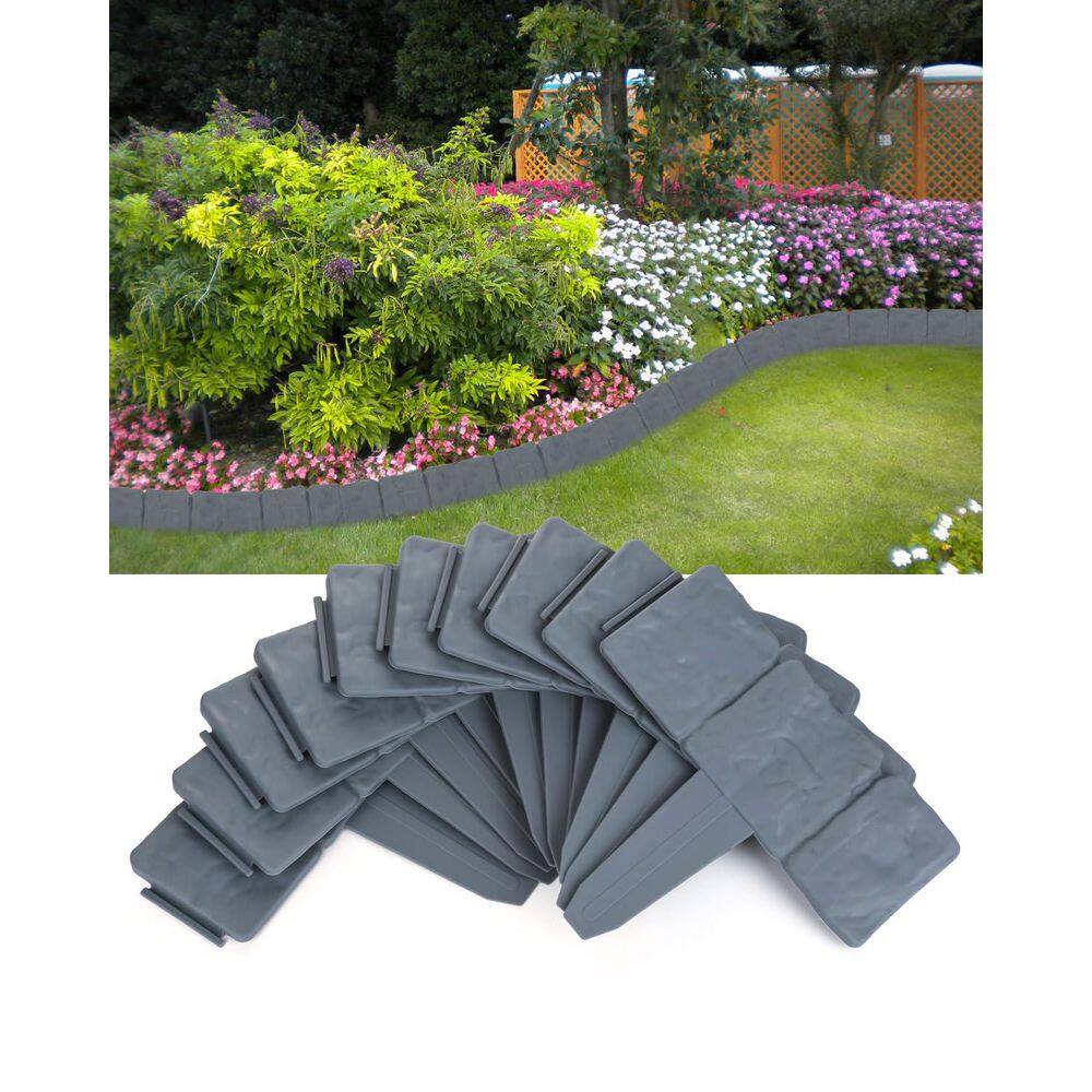 9.5 in. x 9 in. x 0.5 in. Gray Decorative Plastic Garden Edging Border for lawn, Edging-Stone Like, Textured 10-Pieces - Hercitys
