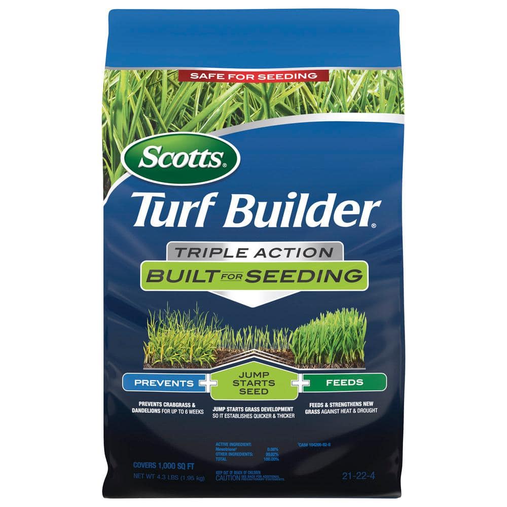 Turf Builder Triple Action Built for Seeding 4.3 lb. 1,000 sq. ft. Weed Preventer and Fertilizer for New Lawns - Hercitys