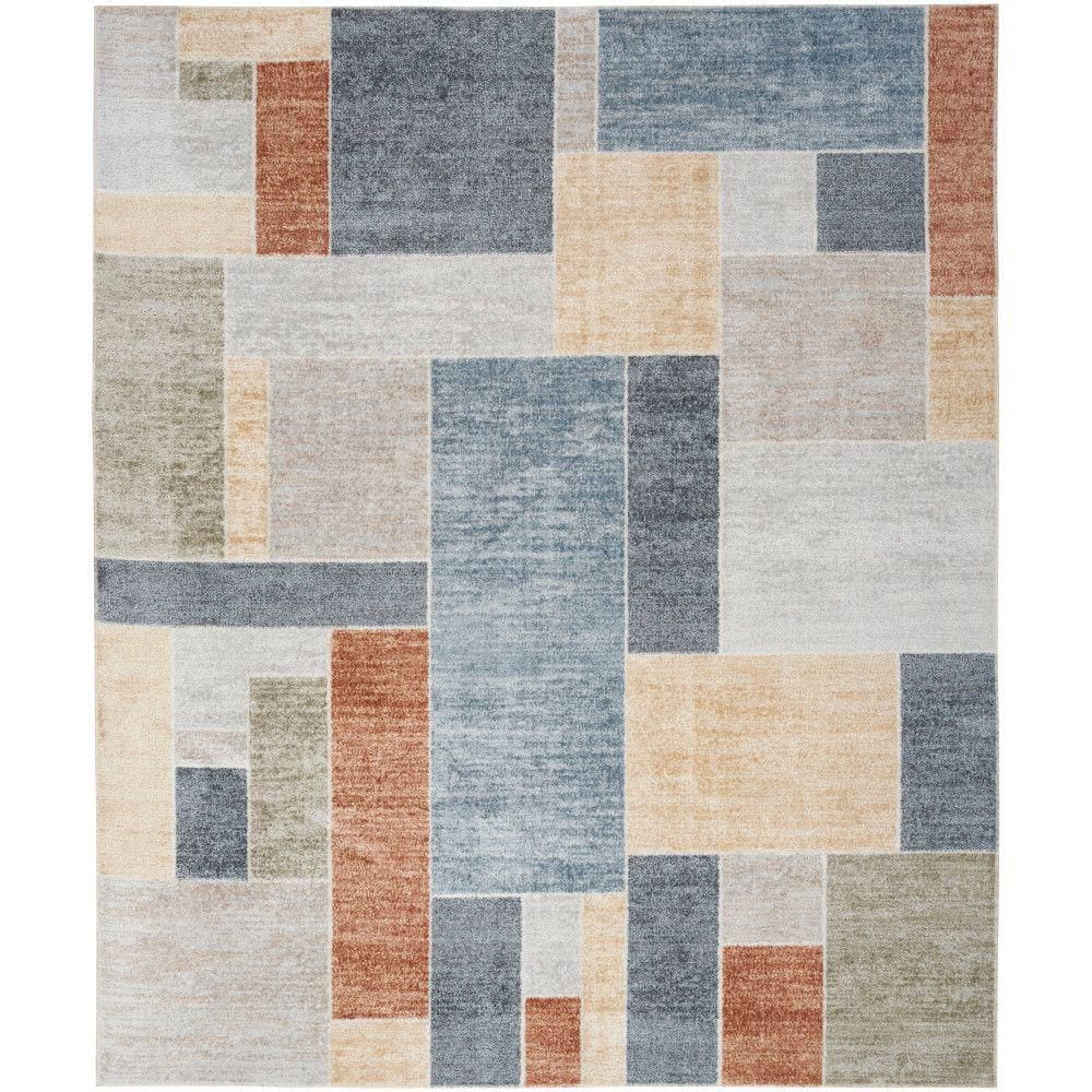 Astra Machine Washable Multicolor 9 ft. x 12 ft. Paneled Contemporary Area Rug - Hercitys