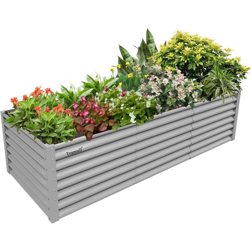 Gray 96 in. x 36 in. x 24 in. Galvanized Raised Garden Bed, Rectangular Metal Planter Box for Vegetables Flowers Fruits - Hercitys