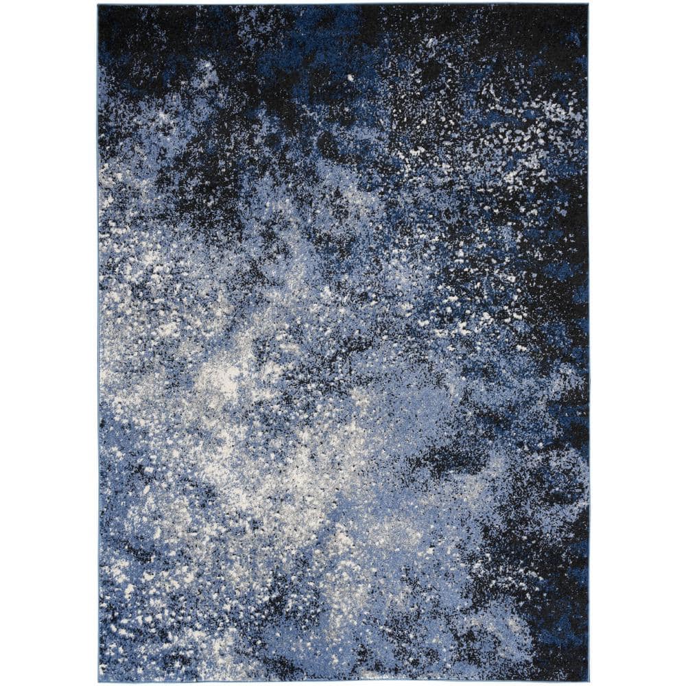 Passion Light Blue Black 5 ft. x 7 ft. Abstract Contemporary Area Rug - Hercitys