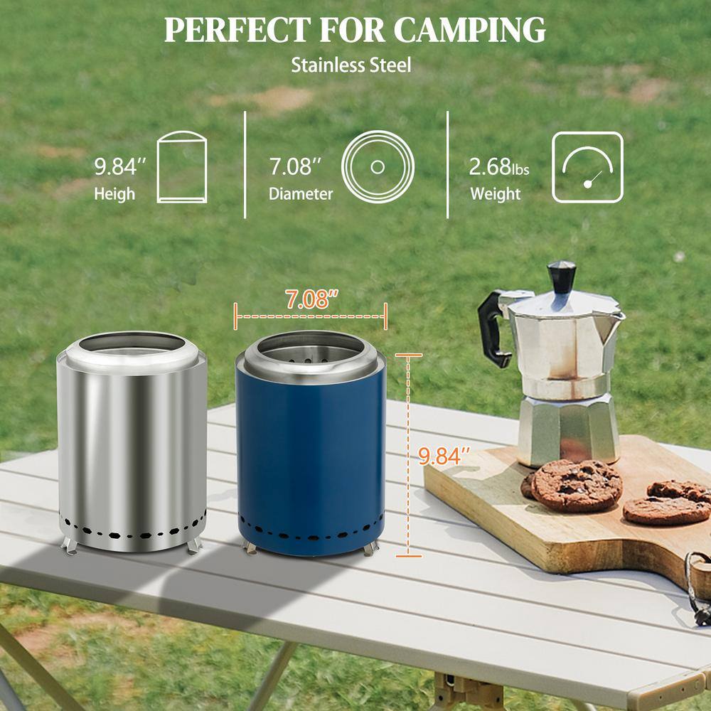 9.7 in. H Blue Stainless Steel Smokeless Stove with Storage Bag and Folding Legs - Hercitys