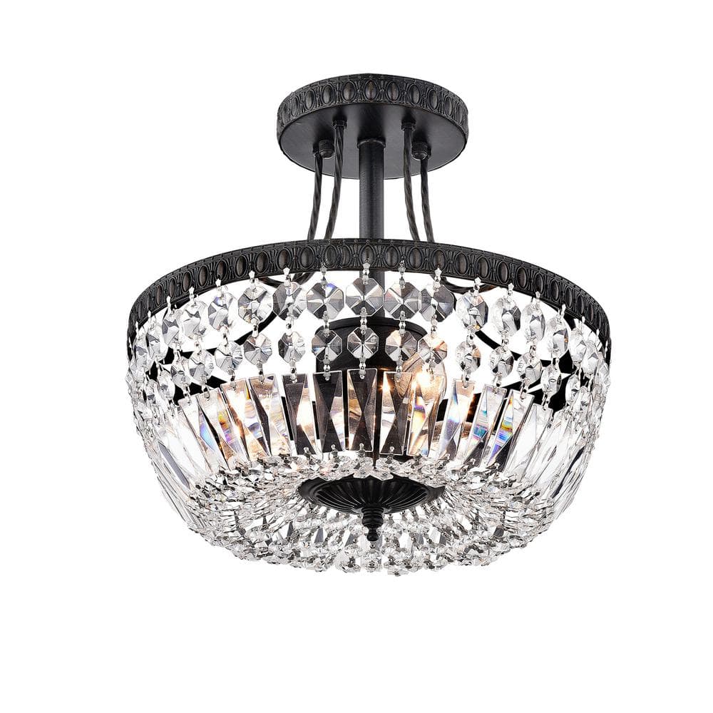 Perris 12 in. 3-Light Antique Bronze Semi- Flush Mount with No Bulbs Included - Hercitys