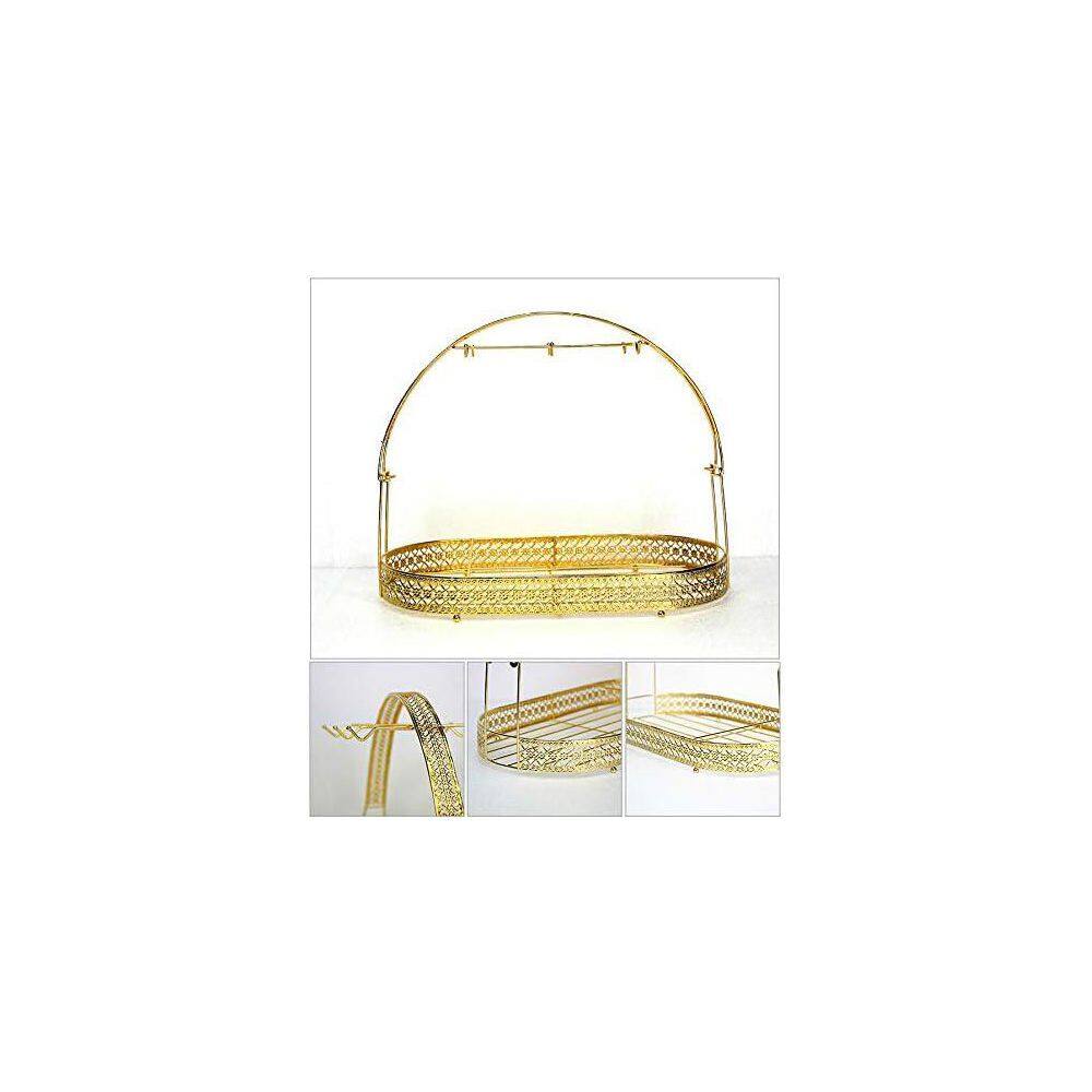 6 Hooks Gold Mug Hook Holder Coffee Cup Rack Stand Dishes Organizer Wrought Iron Drainer Storage for Kitchen Counter - Hercitys