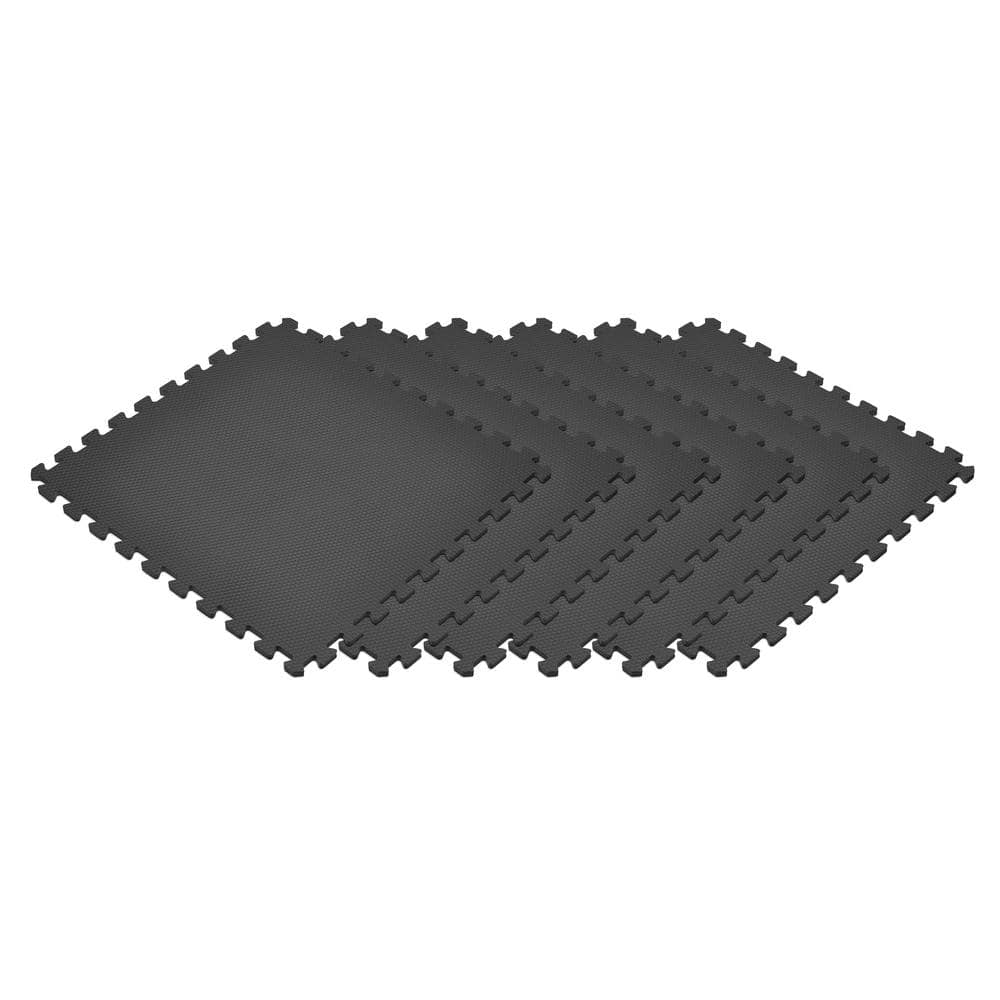 Black 24 in. x 24 in. EVA Foam Non-Toxic Solid Color Interlocking Tiles (72 sq. ft. – 18 tiles) - Hercitys