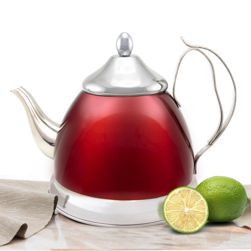 Nobili-Tea 2.0 qt. Metallic Cranberry Stainless Steel Tea Kettle with Removable Infuser Basket - Hercitys